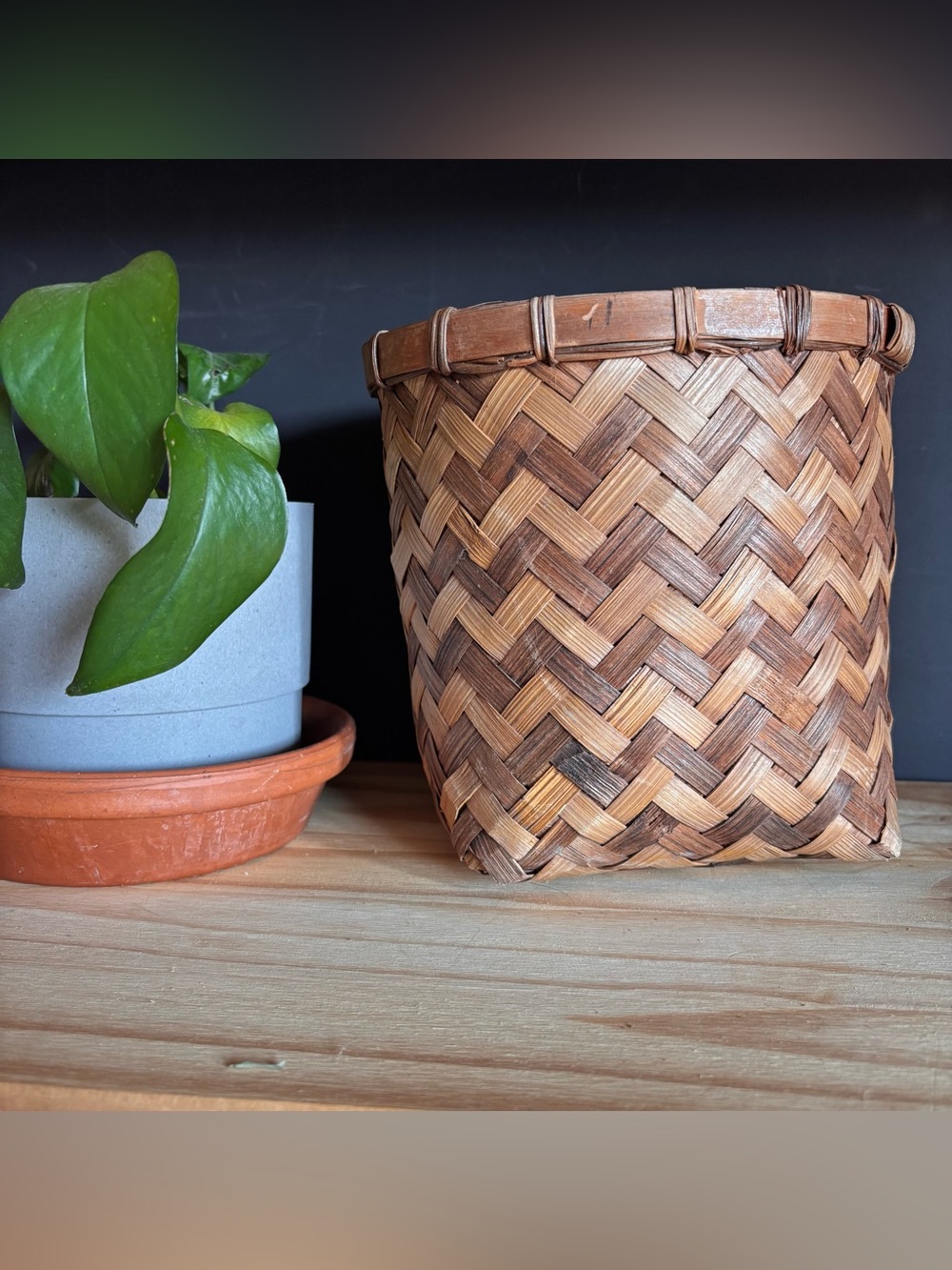 Vintage Woven Storage Basket in Brown